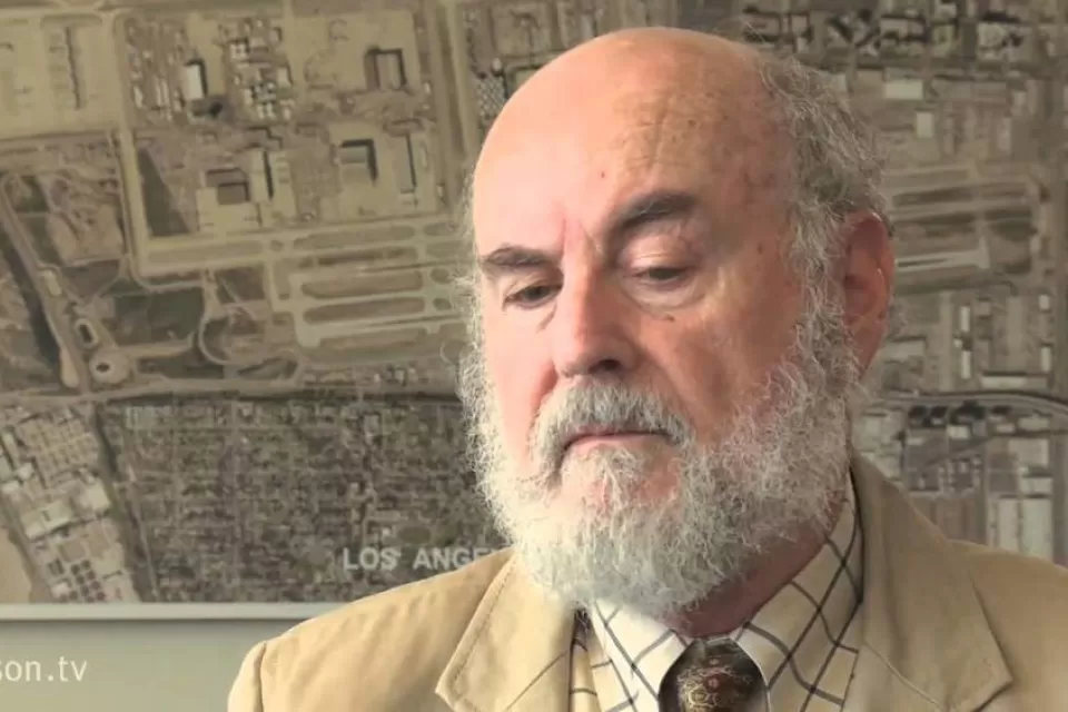 Close-up of Donald Shoup during interview.